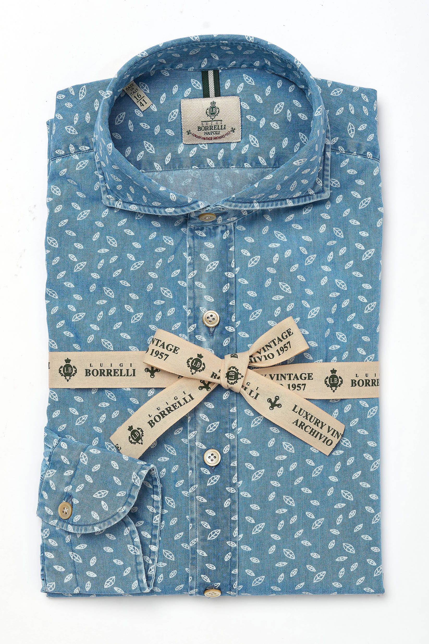 LUIGI BORRELLI LUXURY VINTAGE ストレッチシャツ M コットンポプリン無地セミワイドカラーシャツ／LUCIANO（PS44140